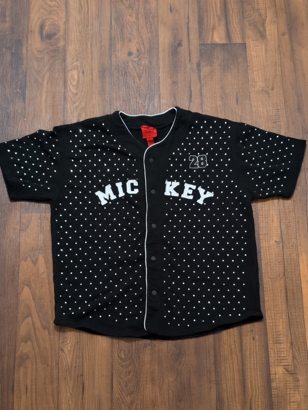 Disney X Forever 21 All-Over Rhinestone Mickey 28 Baseball Jersey - Men's Large